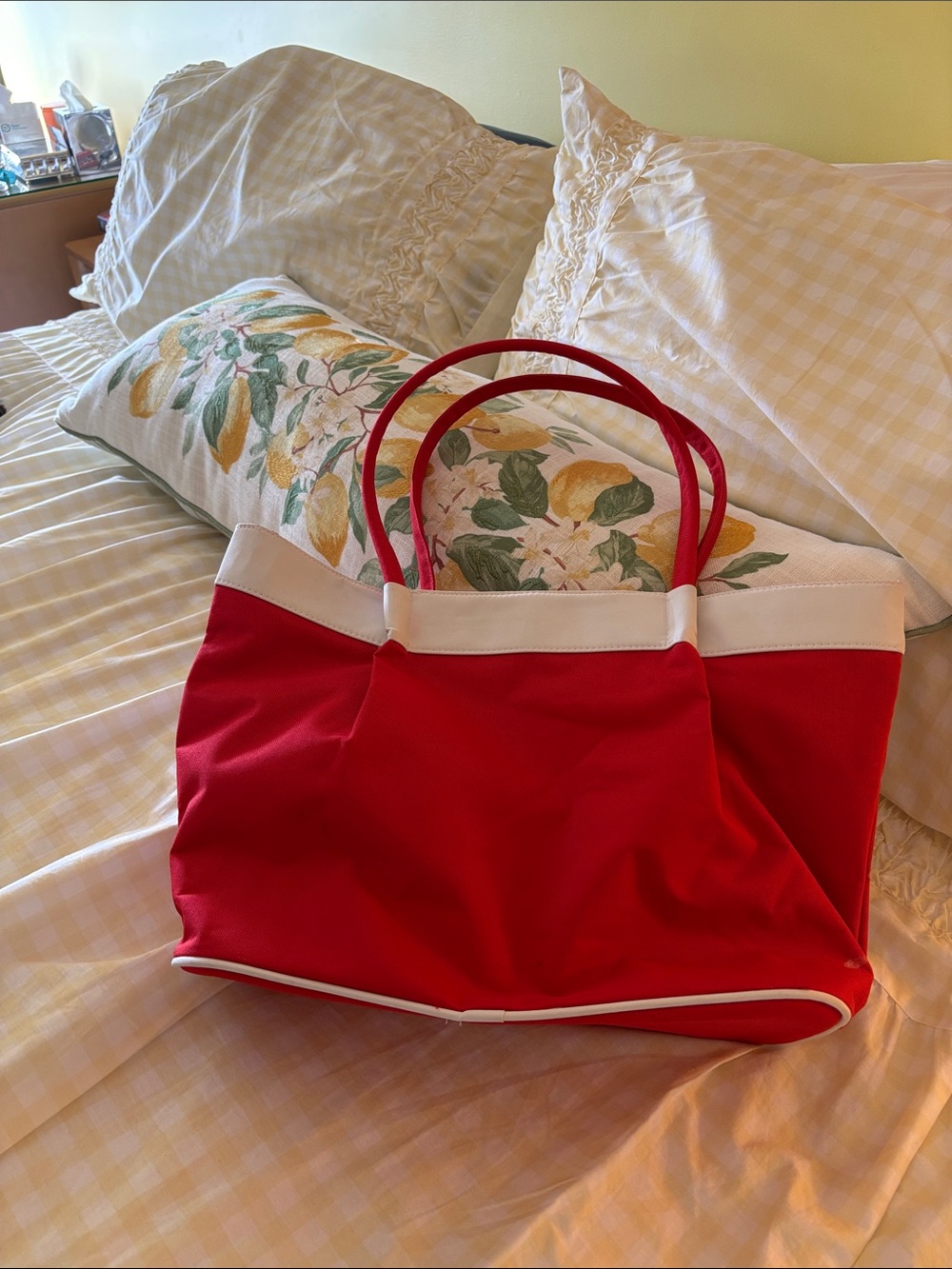 Lancome Red and White Canvas Tote Bag